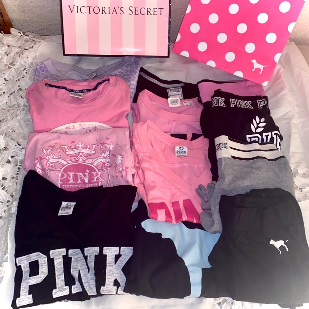 Victoria Secret PINK LOT ! 4 leggings! 7 shirts++